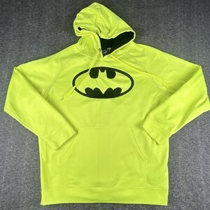 Batman DC Comics Hoodie Mens Large Neon Yellow Pullover Stretch hero